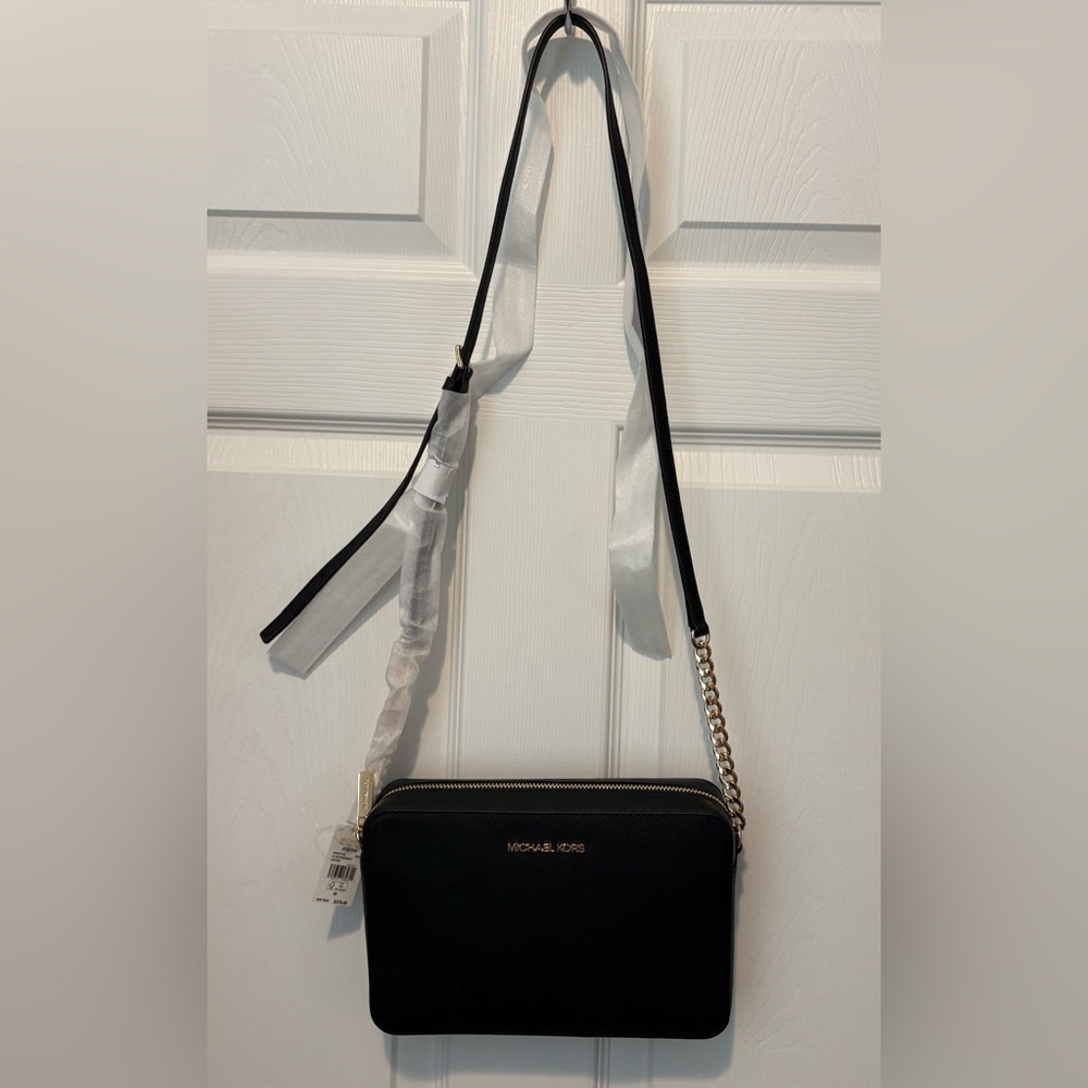 Michael Kors Black Crossbody Bag with Gold Accents